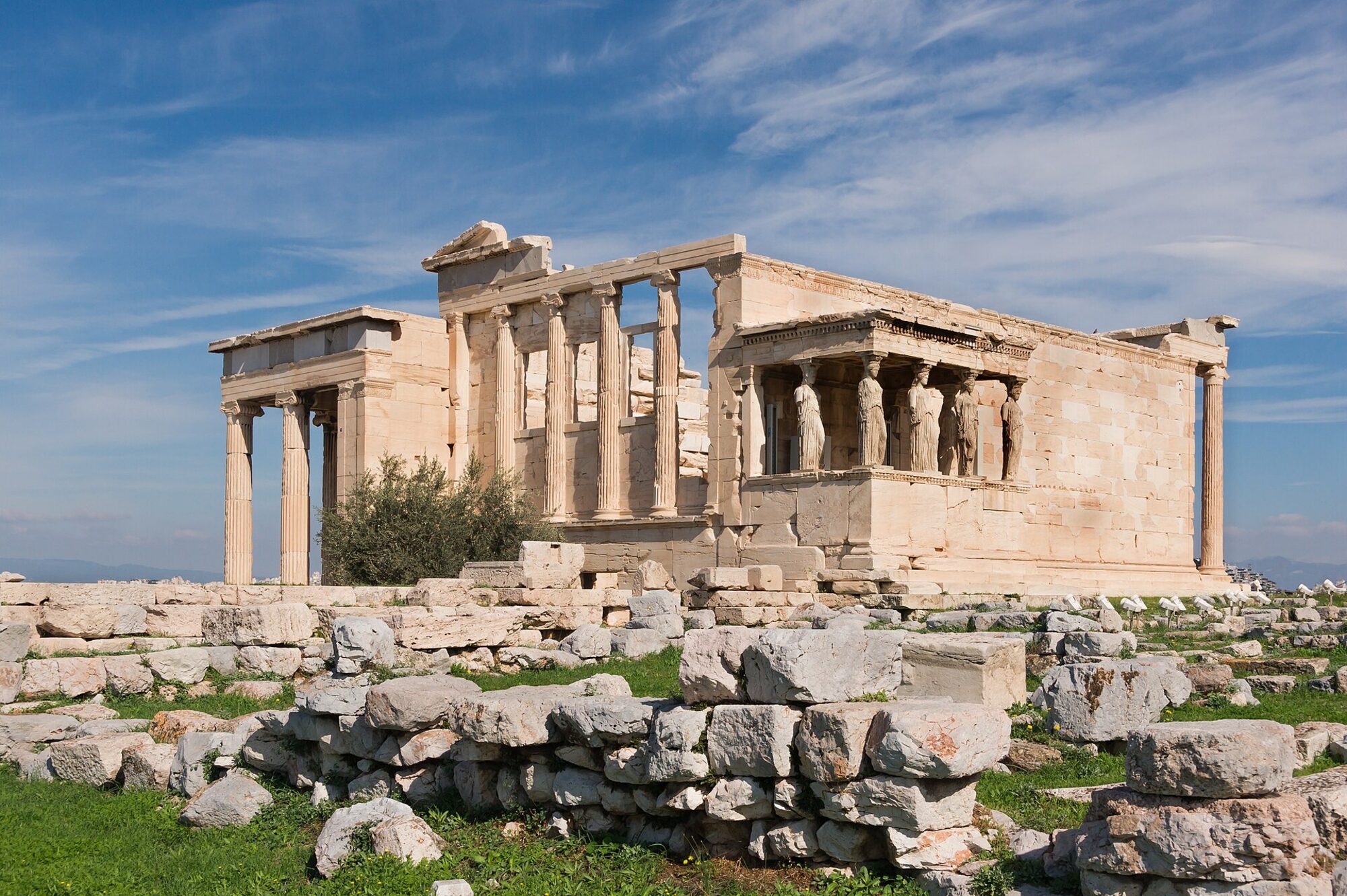 The Erechtheion temple with its Caryatid columns on the Acropolis in Athens, Greece